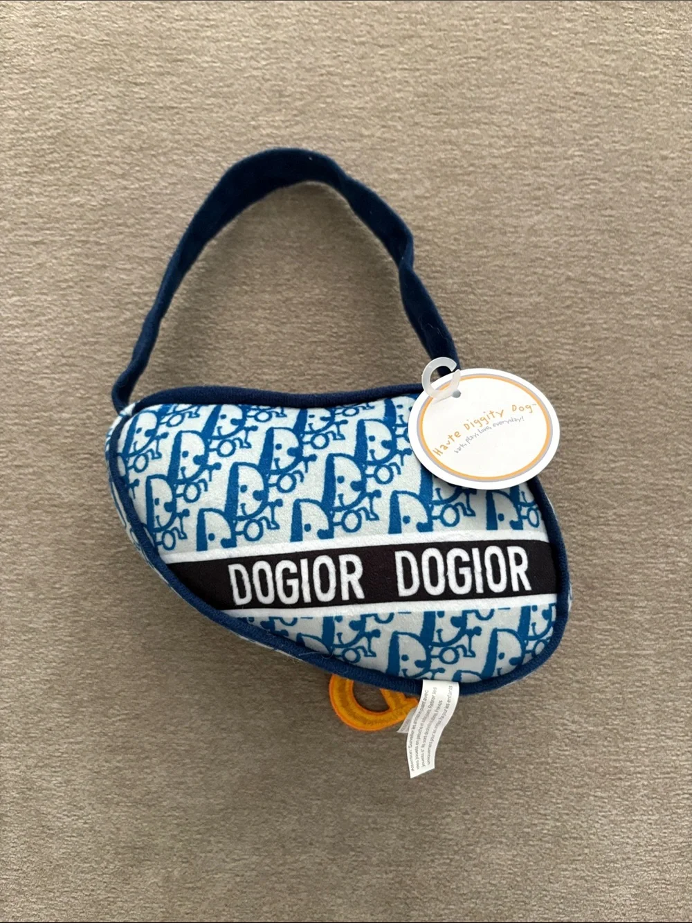 OGIO Blue Pattern Plush Dog Toy with Yellow 'D' Charm